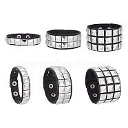 3Pcs 3 Style PU Wrap Cord Bracelets Set, 304 Stainless Steel Square Rivet Stud Punk Bracelets with Iron Clasp for Men Women, Stainless Steel Color, 8 inch(20.2~20.3cm), 1Pc/style(BJEW-WH0020-20P)