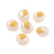 Oval Natural Freshwater Pearl Beads, with Long-Lasting Plated Brass Findings, Real 18K Gold Plated, 10~11.5x8.5~10x8~10mm, Hole: 1.2mm(PEAR-K009-02G)