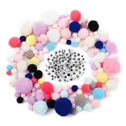 DIY Doll Craft Making, Including 7 Colors Polyester High-elastic Pom Pom Ball and Black & White Plastic Wiggle Googly Eyes Cabochons, Mixed Color, 21g/set(DIY-YW0004-12)