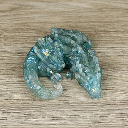 Resin Dragon Display Decoration, with Natural Green Aventurine Chips inside Statues for Home Office Decorations, 90x100x40mm(PW-WG95342-05)