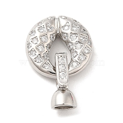 Rack Plating Brass Micro Pave Clear Cubic Zirconia Fold Over Clover Clasps, Long-Lasting Plated, Ring, Platinum, Round: 15x4mm, Hole: 2mm, Clasp: 12x6.5x5.5mm, Inner Diameter: 4mm(KK-H447-05P)