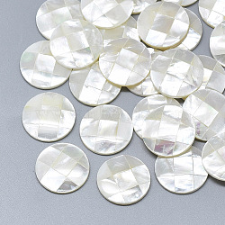 Natural White Shell Mother of Pearl Shell Cabochons, Flat Round with Mosaic Pattern, Seashell Color, 18x3mm(SSHEL-S264-055B)