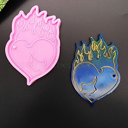 DIY Silicone Pendant Molds, Resin Casting Molds, Clay Craft Mold Tools, Heart, Hot Pink, 130x88x7.5mm, Hole: 4.5x5mm(SIMO-P005-09)