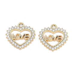 UV Plating Alloy Pendants, with Rhinestone,  Lead Free & Cadmium Free, Heart, Golden, 19x20x2mm, Hole: 2mm(FIND-M018-26G-02)