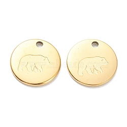 304 Stainless Steel Charms, Flat Round with Bear, Real 18K Gold Plated, 11.5x1mm, Hole: 1.5mm(STAS-P280-11G)