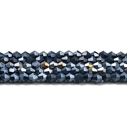 Opaque Solid Color Electroplate Glass Beads Strands, AB Color Plated, Faceted, Bicone, Prussian Blue, 4x4mm, Hole: 0.8mm, about 82~85pcs/strand, 12.01~12.2 inch(30.5~31cm)(EGLA-A039-P4mm-B09)