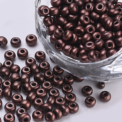 Baking Paint Glass Seed Beads, Round, Coconut Brown, 3x1.5~3mm, Hole: 1mm, about 10000pcs/bag, about 450g/bag(SEED-Q025-3mm-L04)