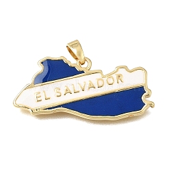 Brass Enamel Pendants, Map Charm, Long-Lasting Plated, Cadmium Free & Lead Free, Rack Plating, Golden, Blue, 17x29.5x2mm, Hole: 5x2.5mm(KK-C263-30B-G)