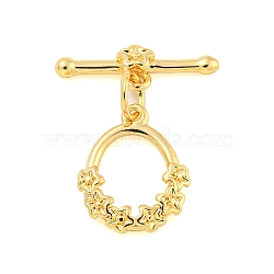 Brass Toggle Clasps, Ring, Real 18K Gold Plated, Rin: 14x11x2mm, Hole: 0.8mm, Bar: 17x5x2.5mm, Hole: 0.8mm(KK-A223-11G)