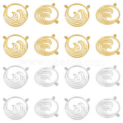 20Pcs 2 Colors 304 Stainless Steel Pendants, Hollow, Flat Round with Sea Wave, Golden & Stainless Steel Color, 16x18x3mm, Hole: 1.8mm, 10pcs/color(STAS-UN0044-38)