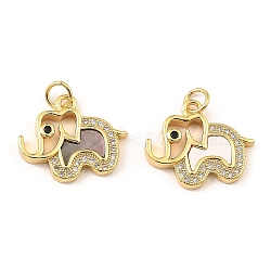 Brass Cubic Zirconia with Shell Pendants, Long-Lasting Plated, Lead Free & Cadmium Free, Elephant, Real 18K Gold Plated, 15.5x18.5x3.5mm(KK-K342-10G)