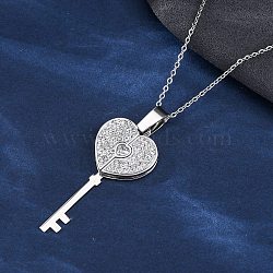 304 Stainless Steel Polymer Clay Rhinestones Key Openable Pendant Necklaces for Women, Stainless Steel Color, 17.99 inch(45.7cm)(NJEW-Z065-11P)