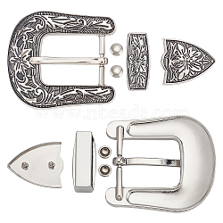 Belt Alloy Buckle Sets, include Roller Buckle, Rectangle Silder Charm, Triangle Zipper Stopper, Antique Silver & Platinum, Buckle: 58x52.5x7.5mm(FIND-WH0111-299)