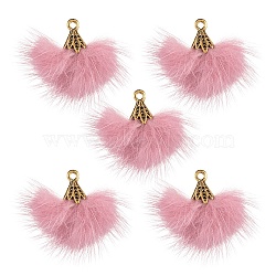 Faux Mink Fur Tassel Pendant Decorations, with Antique Golden Alloy Findings, Pale Violet Red, 20~30x28~30mm, Hole: 1.8mm(FIND-YW0002-24B)