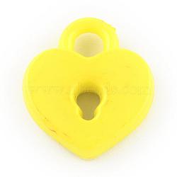 Opaque Acrylic Pendants, Heart Lock, Yellow, 20.5x18x4.5mm, Hole: 4mm, about 500pcs/500g(SACR-Q159-C17)