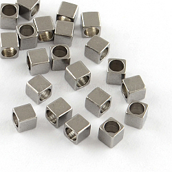 Tarnish Resistant 201 Stainless Steel Cube Spacer Beads, Stainless Steel Color, 3x3x3mm, Hole: 2mm(STAS-S040-10)