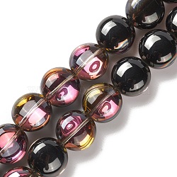 Transparent Electroplate Glass Bead Strands, Half Rainbow Plated, Flat Round, Orchid, 12x8mm, Hole: 1.2mm, about 50pcs/strand, 24.41''(62cm)(EGLA-P049-01A-HP03)