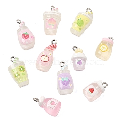 Fruit Juice Printed Resin Pendants, Mixed Shapes Charm, with Platinum Iron Loop, Mixed Color, 16.5~22x10~12x7~8.5mm, Hole: 2mm(RE-CBA814E-04)