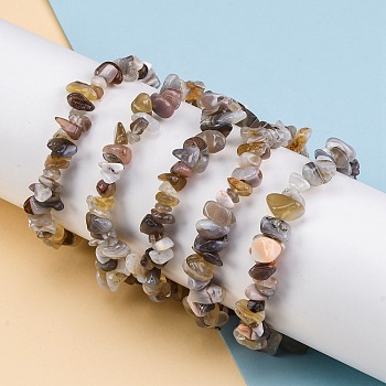 Natural Botswana Agate Chip Beaded Stretch Bracelets for Women Men, Inner Diameter: 2 inch(5.1cm)