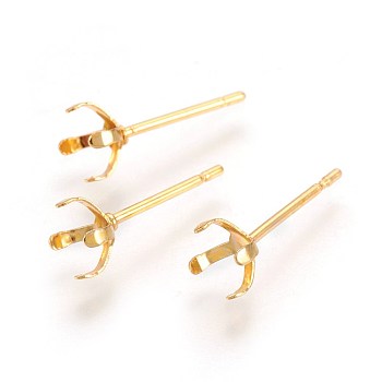 304 Stainless Steel Stud Earring Findings, Prong Earring Settings, Golden, 14.5x5.5mm, Inner Diameter: 5mm, Pin: 0.7mm