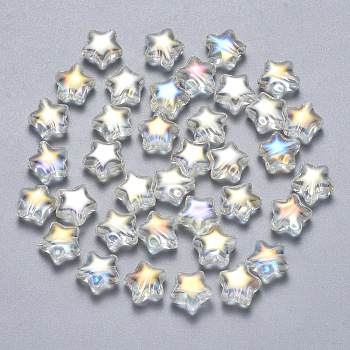 Transparent Spray Painted Glass Beads, AB Color Plated, Star, Clear AB, 8x8.5x4mm, Hole: 1mm