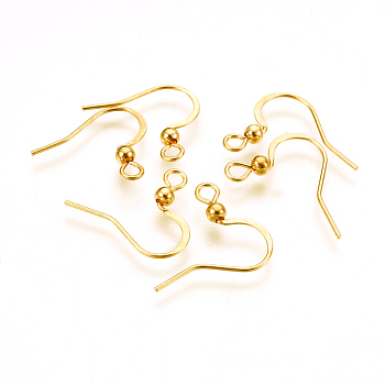 316 Surgical Stainless Steel Earring Hooks, Ear Wire, with Horizontal Loop, Real 18k Gold Plated, 16x16~19.5x3mm, Hole: 2mm, 21 Gauge, Pin: 0.7mm