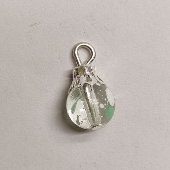 Baking Painted Transparent Glass Pendants, with Silver Tone Iron Loops, Teardrop Charms, Dark Sea Green, 15x8mm, Hole: 2mm