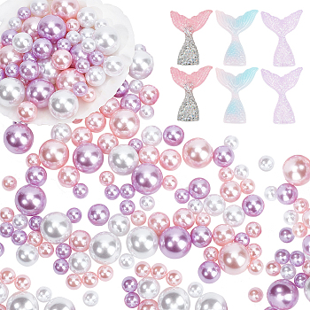 Elite Vase Filler Kits, included Round Plastic Imitation Pearl Beads, Resin Mermaid Tail for Floating Candles Making, Mixed Color, 186Pcs/box