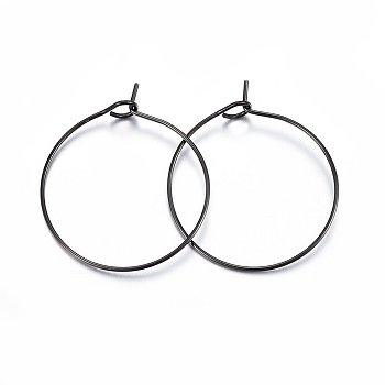 304 Stainless Steel Hoop Earring Settings, Ring, Electrophoresis Black, 21 Gauge, 25x4mm, Pin: 0.7mm