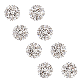 8Pcs 1-Hole Alloy Rhinestone Shank Buttons, Flower, Platinum, 22.5x10.5mm, Hole: 1.8mm