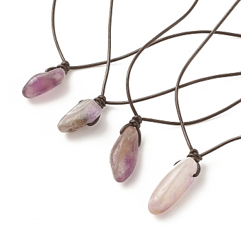 Natural Amethyst Nugget Pendant Necklace with Cowhide Leather Cord, Gemstone Jewelry for Women, 13.58~27.17 inch(34.5~69cm)