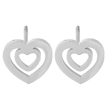 304 Stainless Steel Stud Earrings, Heart, Stainless Steel Color, 8.5x9mm