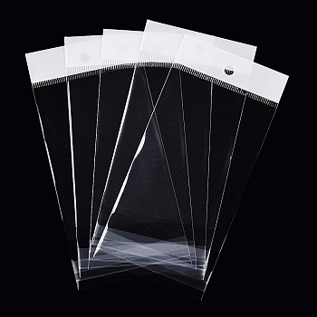 White Header OPP Cellophane Bags, Self Adhesive Sealing Bag with Hanging Hole, Rectangle, Clear, 15x7cm, Hole: 6mm, Unilateral Thickness: 0.045mm, Inner Measure: 9.5x7cm