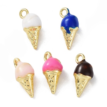 Rack Plating Alloy Enamel Charms, Golden, Ice Cream Charm, Mixed Color, 14.5x7mm, Hole: 1.8mm