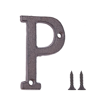 Iron Home Address Number, with 2pcs Screw, Letter.P, 77x41x5mm, Hole: 5.5mm