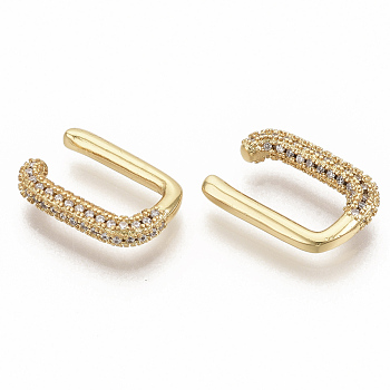 Brass Micro Pave Clear Cubic Zirconia Cuff Earrings, Rectangle, Real 16K Gold Plated, 18x12.5x3.5mm, Inner Diameter 13x6.5mm