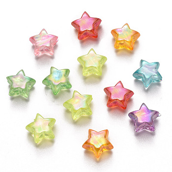 Transparent Acrylic Beads, AB Color Plated, Star, Mixed Color, 10.5x11x6mm, Hole: 1.8mm, about 1380pcs/500g