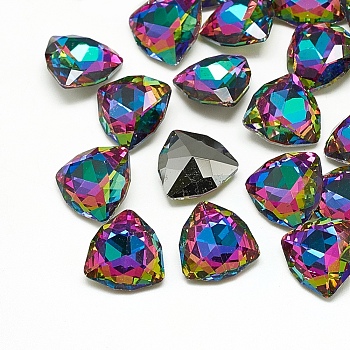 DIY Pointed Back K9 Glass Rhinestone Cabochons, Random Color Back Plated, Faceted, Triangle, Colorful, 12x12x4.5mm