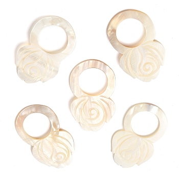 Natural Freshwater Shell Big Pendants, Flower Charms, 66.5~67x39.5~40.5x3~4mm, Hole: 25~25.5mm
