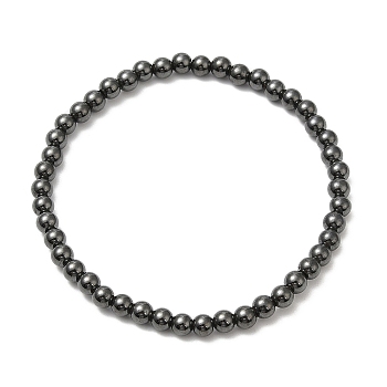 Synthetic Magnetic Hematite Round Beaded Stretch Bracelets, Inner Diameter: 2 inch(5.2cm), Beads: 4mm