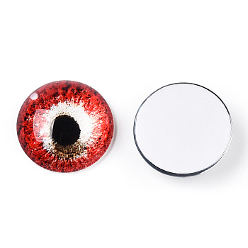 Glass Cabochons, Half Round with Eye, FireBrick, 20x6.5mm