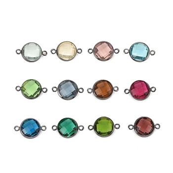 Brass Glass Links Connectors, Long-Lasting Plated, Lead Free & Nickel Free & Cadmium Free, Faceted, Flat Round, Gunmetal, Mixed Color, 16.5x11x5mm, Hole: 1.4mm