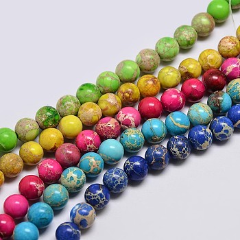 Natural Imperial Jasper Beads Strands, Round, Dyed, Mixed Color, 4mm, Hole: 1mm, about 90pcs/strand, 15.2 inch