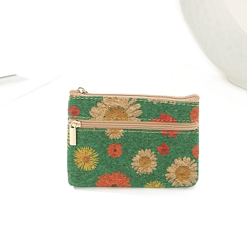 Cork Coin Purse, Softwood  Zip Pouches, Wallets for Women, Flower, 11.5x9cm