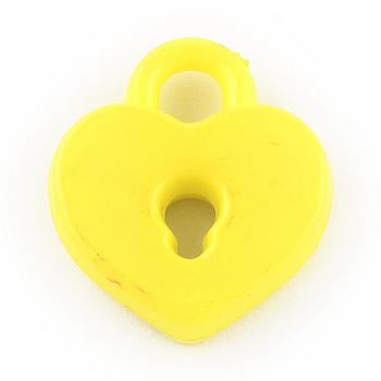 Opaque Acrylic Pendants, Heart Lock, Yellow, 20.5x18x4.5mm, Hole: 4mm, about 500pcs/500g