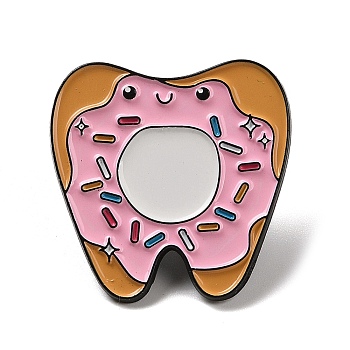 Black Zinc Alloy Brooches, Enamel Pins, Teeth, Pink, 30x30x1.5mm