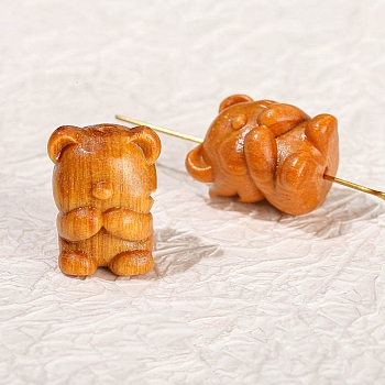 Wood Dyed Cute Bear Beads, DIY Jewelry Accessories, Sandy Brown, 19x18mm
