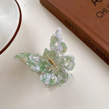 Cellulose Acetate(Resin) Butterfly Hair Claw Clip, Leopard Print Butterfly Ponytail Hair Clip for Women, Light Green, 54mm