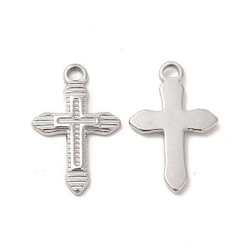 Non-Tarnish 304 Stainless Steel Pendants, Cross Charm, Stainless Steel Color, 20.5x13.5x2mm, Hole: 1.8mm