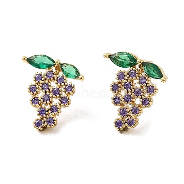 Colorful Grape Brass+Cubic Zirconia Stud Earrings